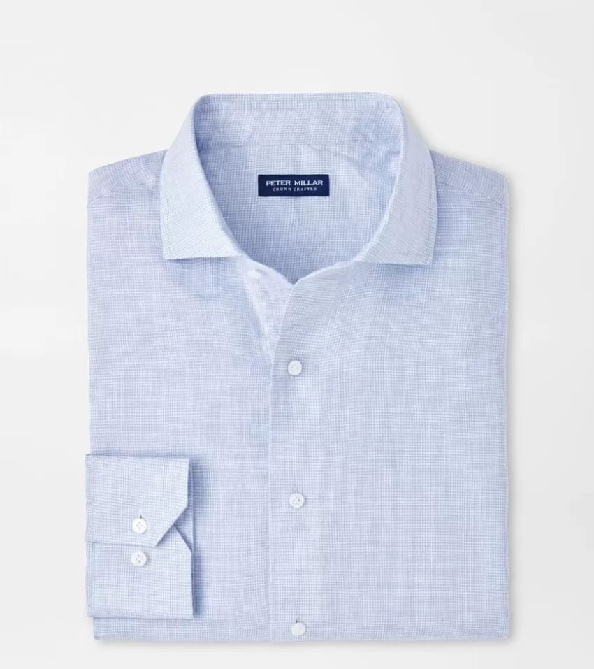 Peter Millar Sport Shirts^Astino Lino Check Sport Shirt BlueFrost