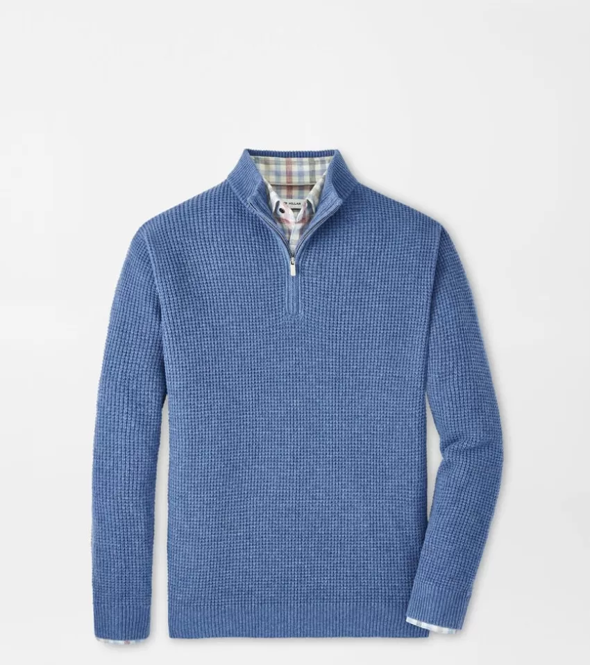 Peter Millar Sweaters^Crescent Waffle Quarter-Zip Sweater OceanBlue