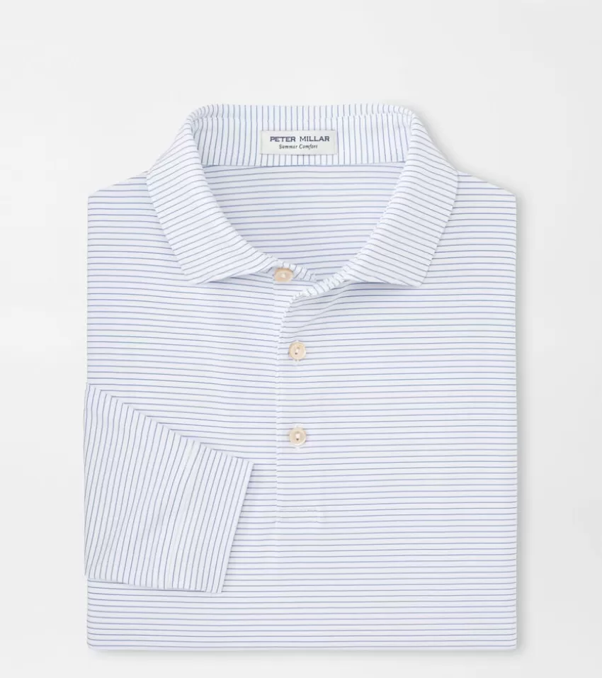 Peter Millar Polos | Polos^Highlands Long-Sleeve Performance Jersey Polo WHITE/SAILORBLUE