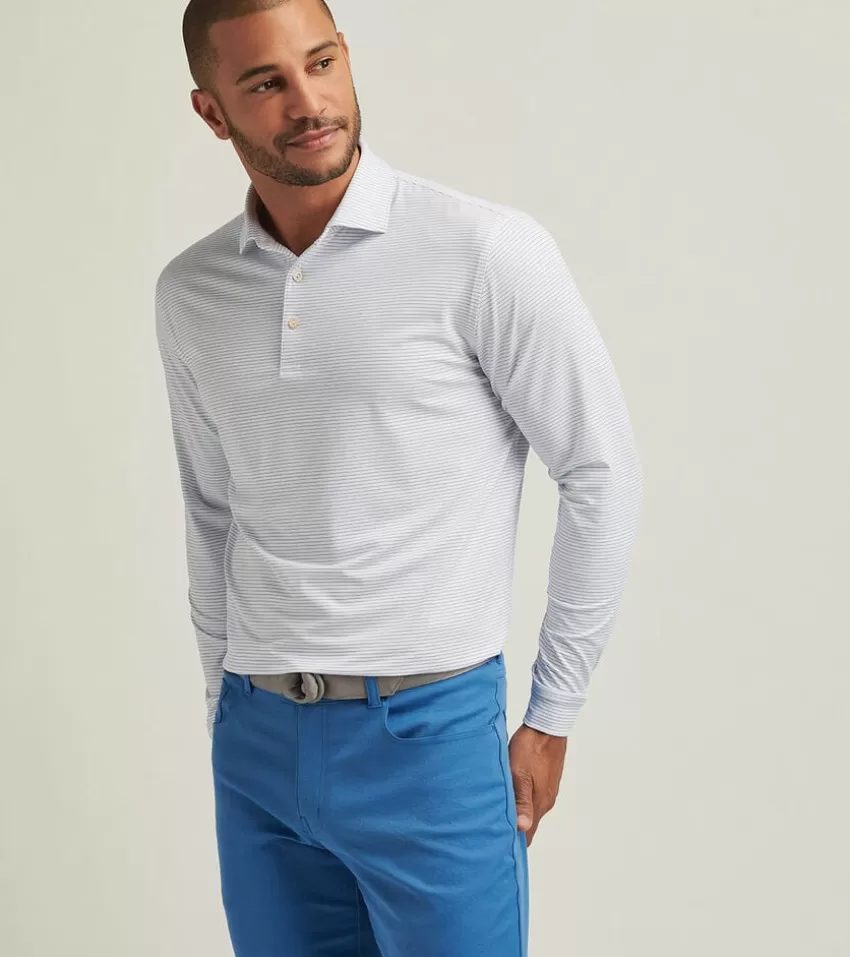 Peter Millar Polos | Polos^Highlands Long-Sleeve Performance Jersey Polo WHITE/SAILORBLUE