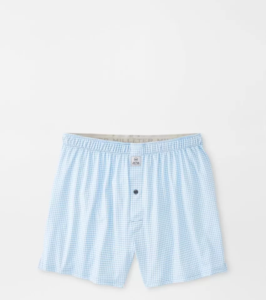 Peter Millar Boxers^Nebraska Printed Gingham Check Stretch Jersey Boxer CottageBlue