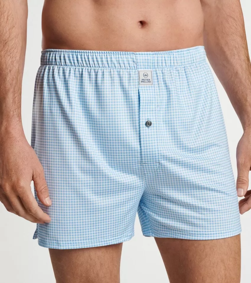 Peter Millar Boxers^Nebraska Printed Gingham Check Stretch Jersey Boxer CottageBlue