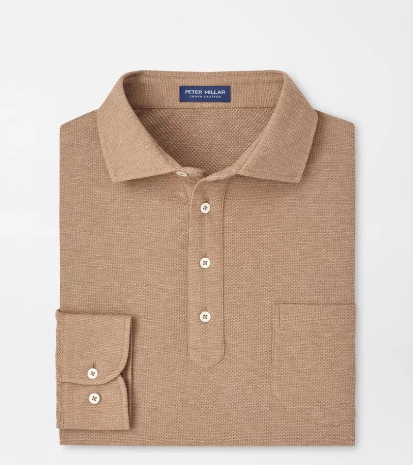 Peter Millar Polos^Ramble Long-Sleeve Cotton Cashmere Polo GaleGrey