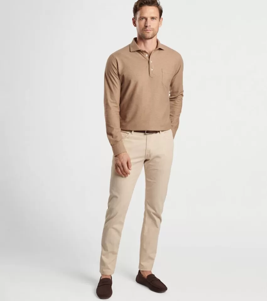 Peter Millar Polos^Ramble Long-Sleeve Cotton Cashmere Polo GaleGrey