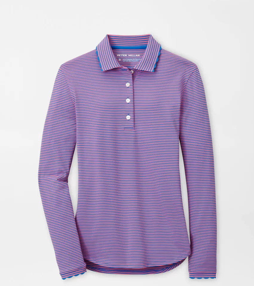 Peter Millar Polos & Shirts | Polos & Shirts^Vista Stripe Opal Long Sleeve Stretch Jersey Polo ABACOBLUE/PRIMROSE