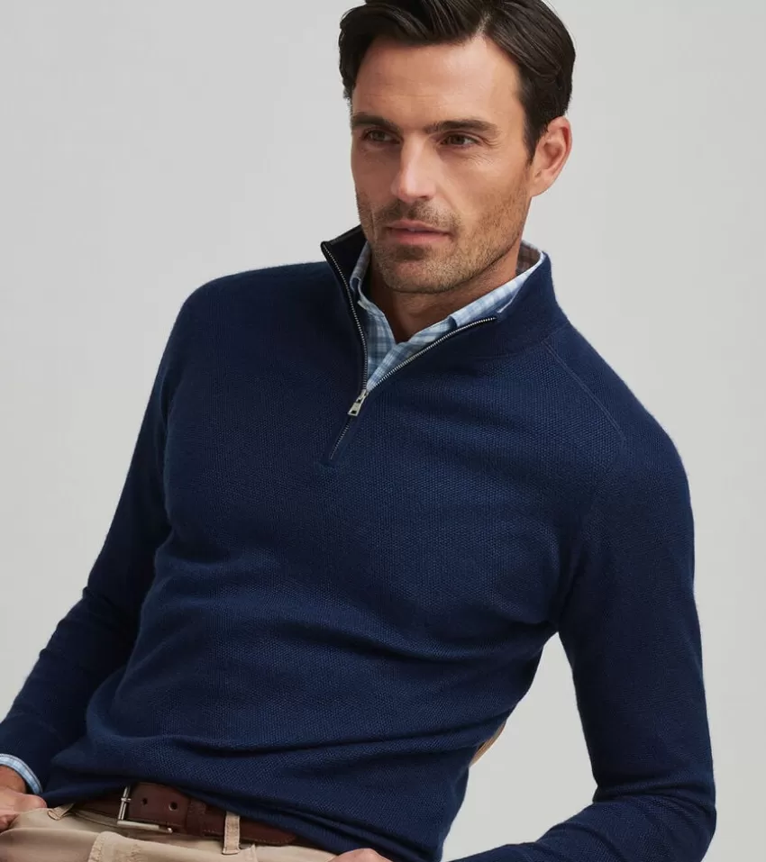 Peter Millar Sweaters | Pullovers^Voyager Cashmere-Silk Saddle Shoulder Quarter Zip ATLANTICNAVY